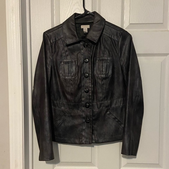 Chico's Button Front Jacket Pewter Pockets Size 0 4/6 Small Shimmering GUC - Picture 1 of 8